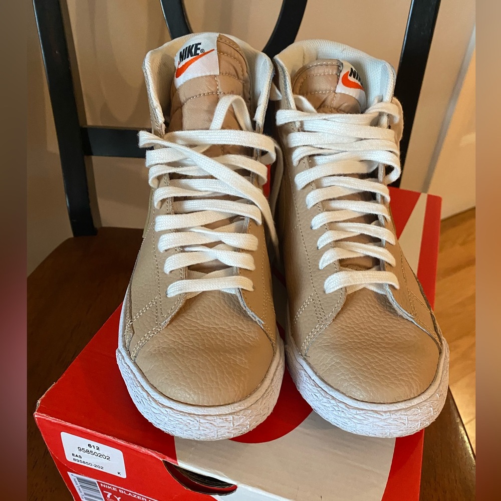Nike Blazer Mid. Size 7 Youth (women 8.5), in linen/Summit white